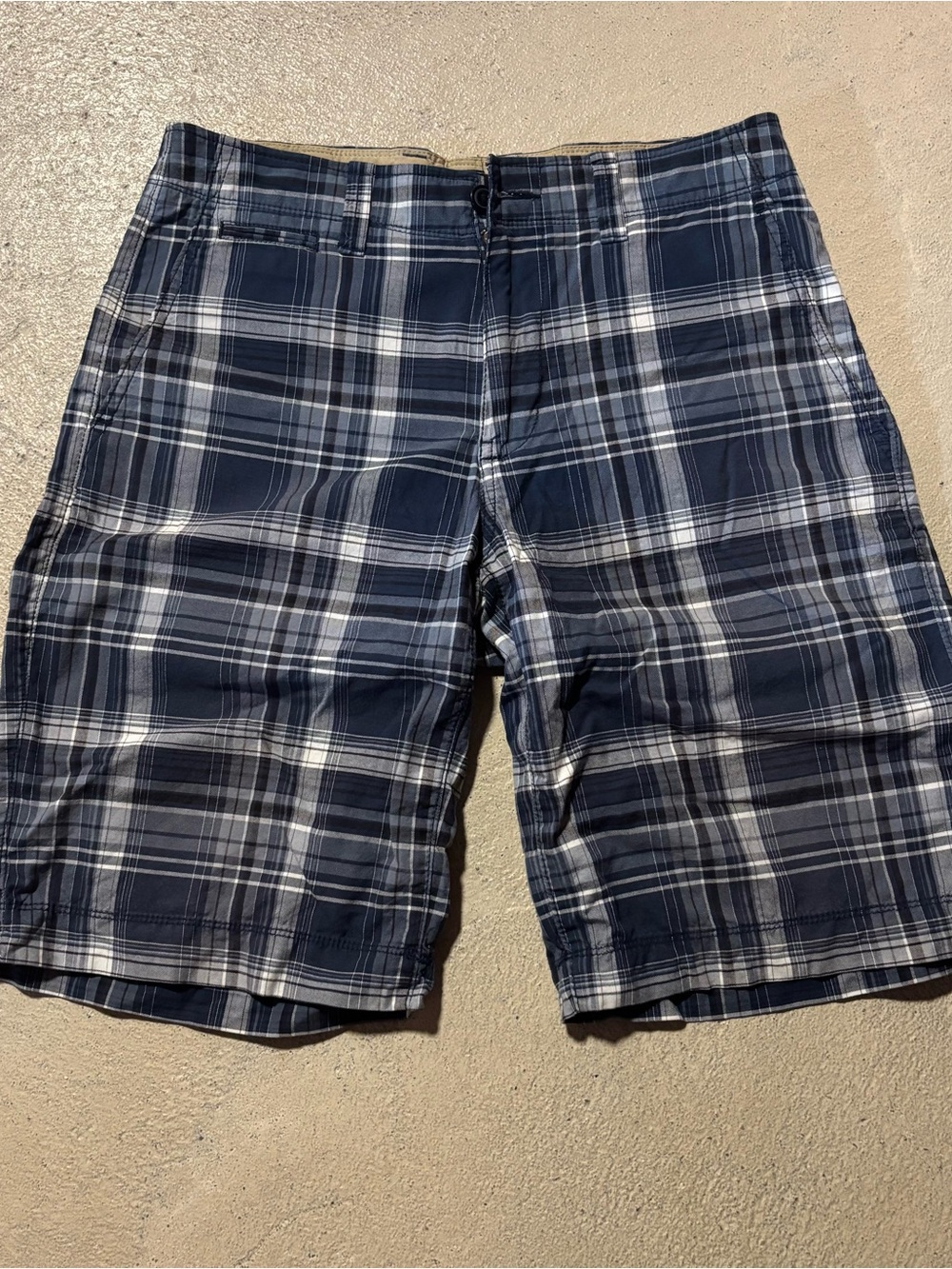 GAP Navy and White Plaid Flat Front Shorts